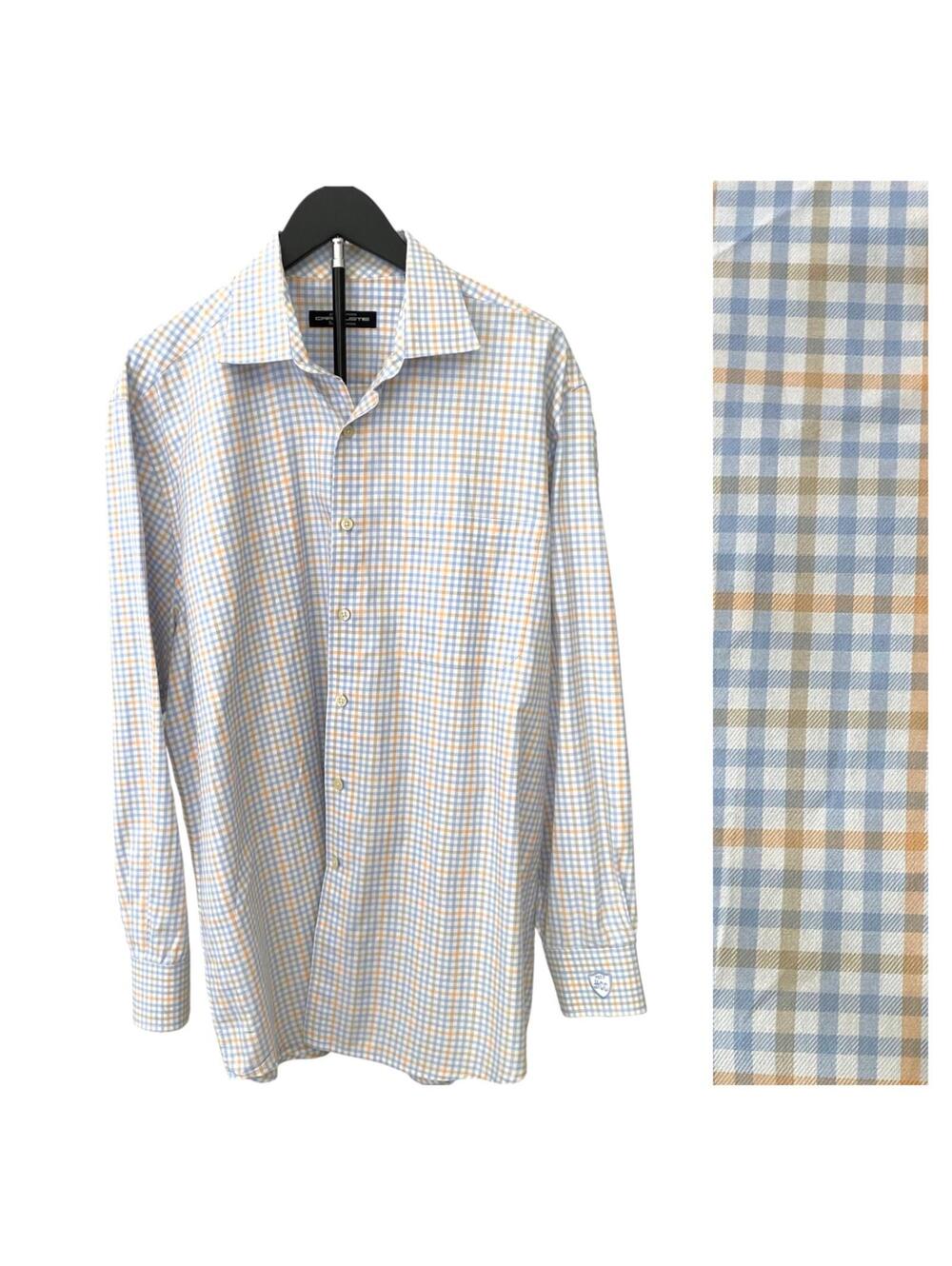 Carnoustie Men's XL Plaid Button Down Shirt Blue Tan Check Long Sleeve Golf